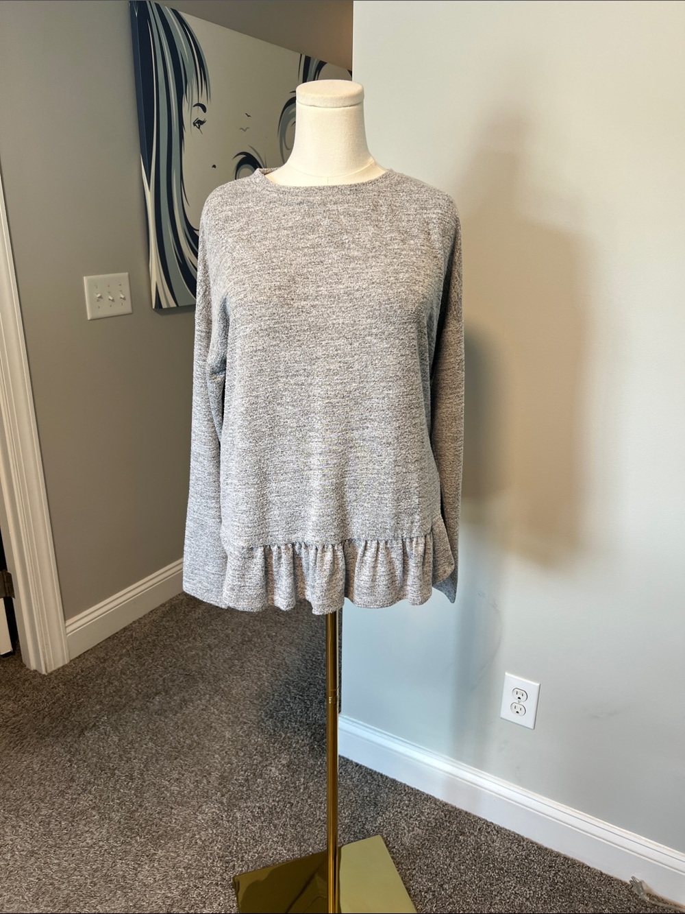 Banana Republic Factory Light Heather Gray Ruffle-Hem Sweatshirt
